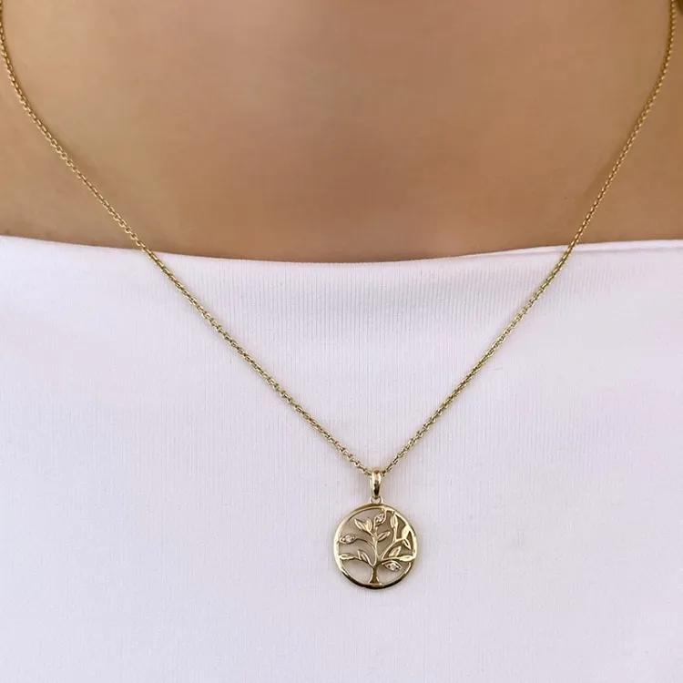 13 mm livets träd diamant hängen i 14  carat guld 0,018 ct