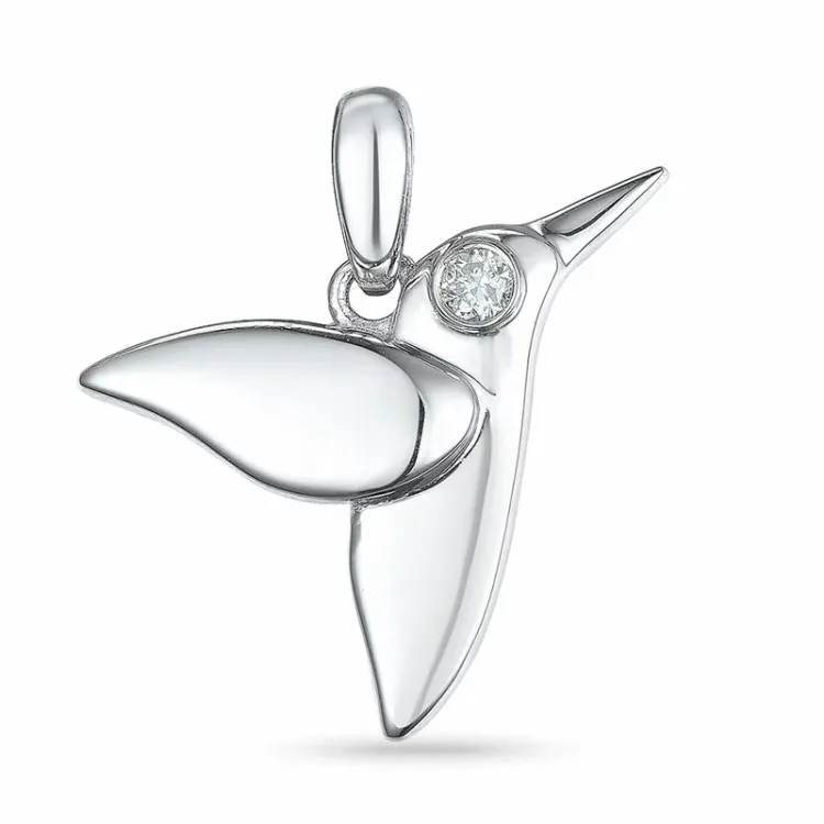 fåglar diamant hängen i 14 carat vitguld 0,022 ct