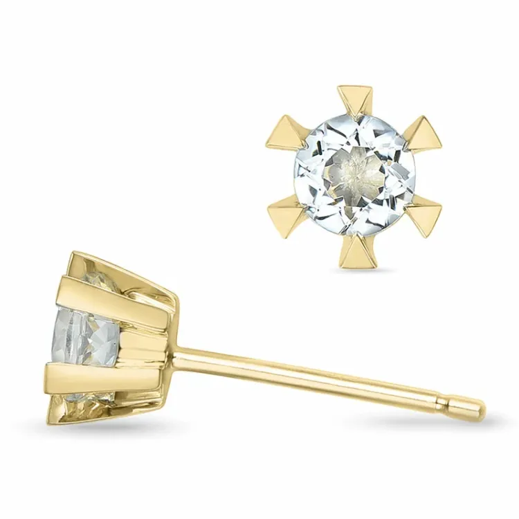 2 x 0,25 ct vita kvarts solitäreörhängestift i 14 karat guld med kvarts