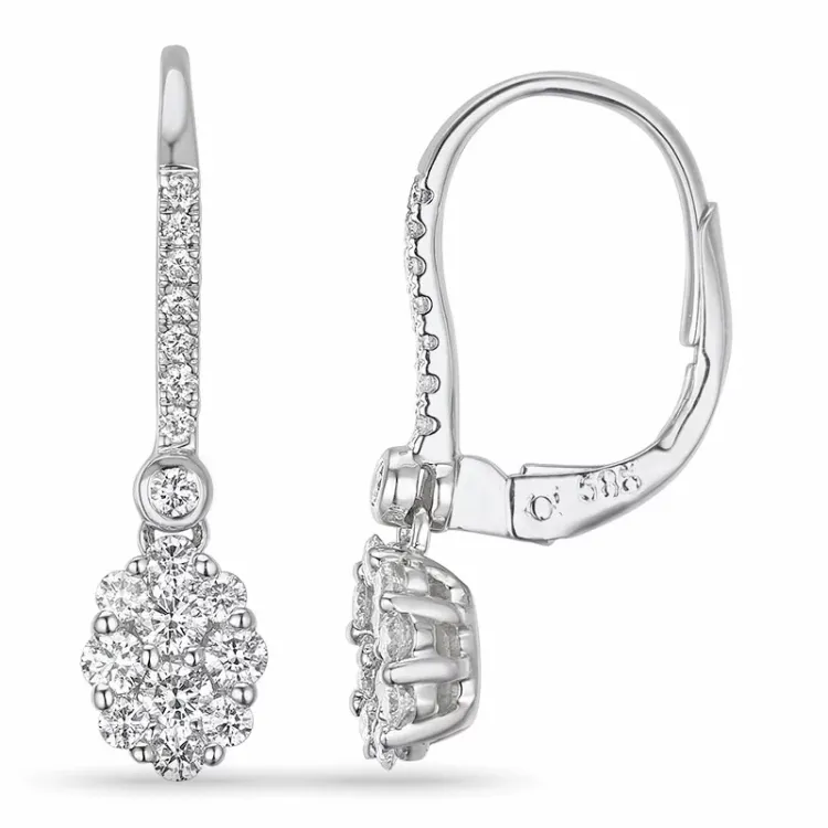 långa ovala diamant creol i 14 karat vitguld med diamant