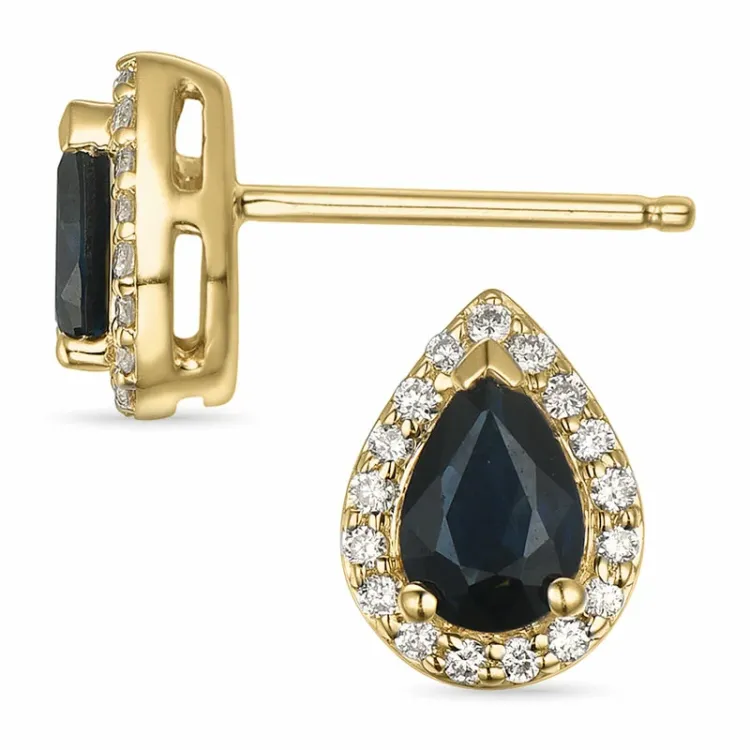 droppe safir briljiantöronringar i 14 karat guld med safir och diamant