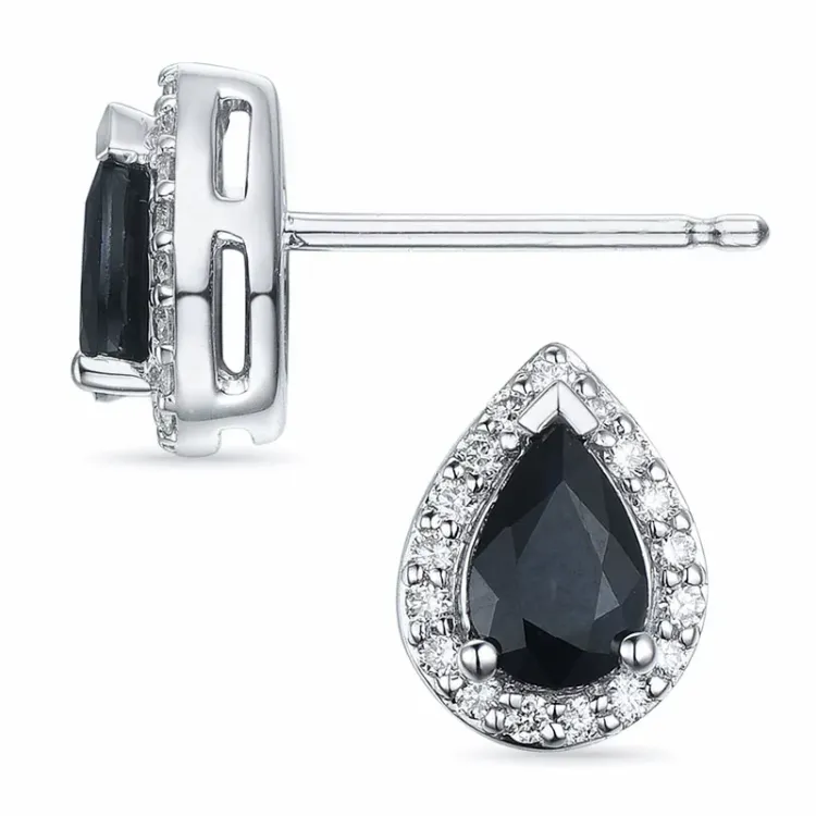 droppe safir örhängestift i 14 karat vitguld med safir och diamant