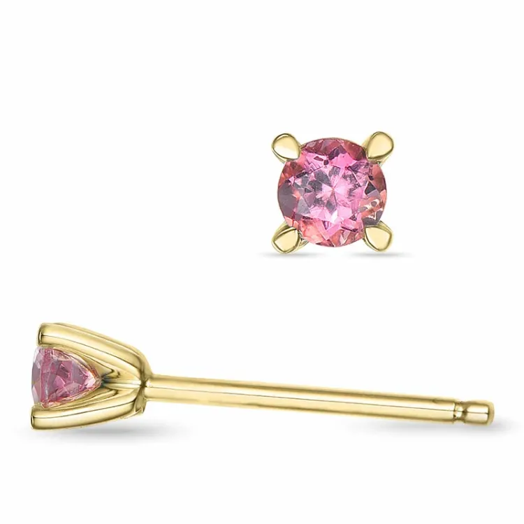 2 x 0,10 ct rosa turmalin solitäreörhängestift i 14 karat guld med turmalin