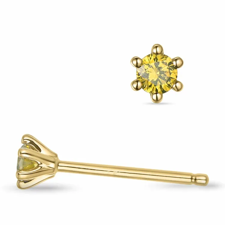 2 x 0,09 ct gula behandlad naturlig diamant solitäreörhängestift i 14 karat guld med gul diamant