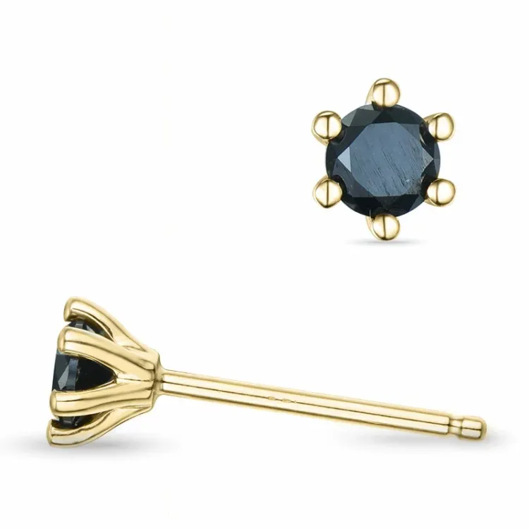 2 x 0,15 ct svarta briljant solitäreörhängestift i 14 karat guld med svart diamant