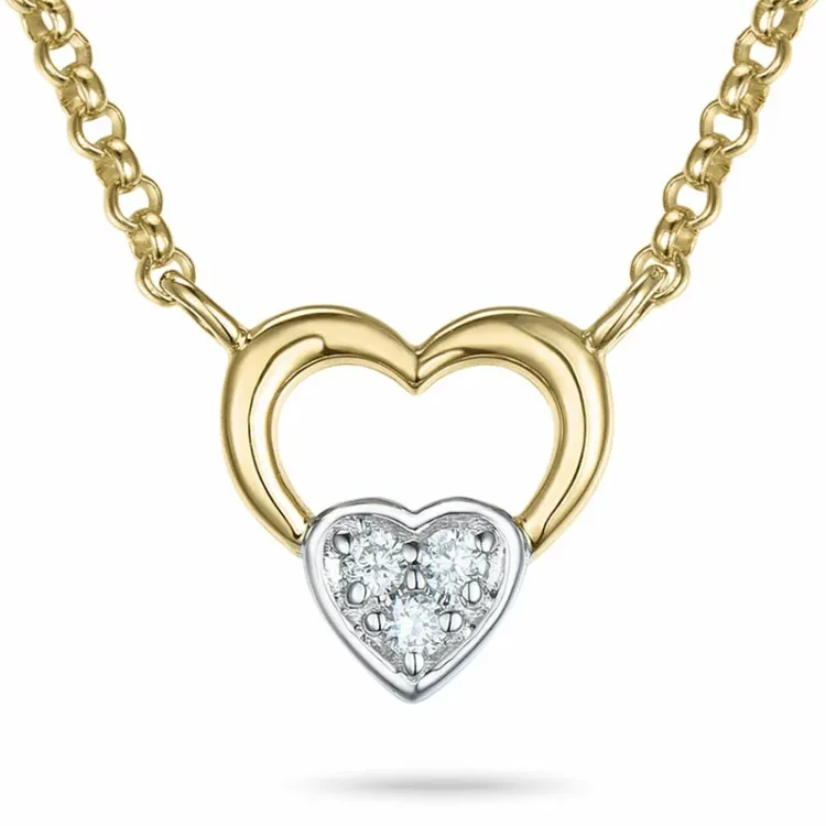 45 cm halsband med hjärthängen i 14 karat guld och vitguld 0,03 ct