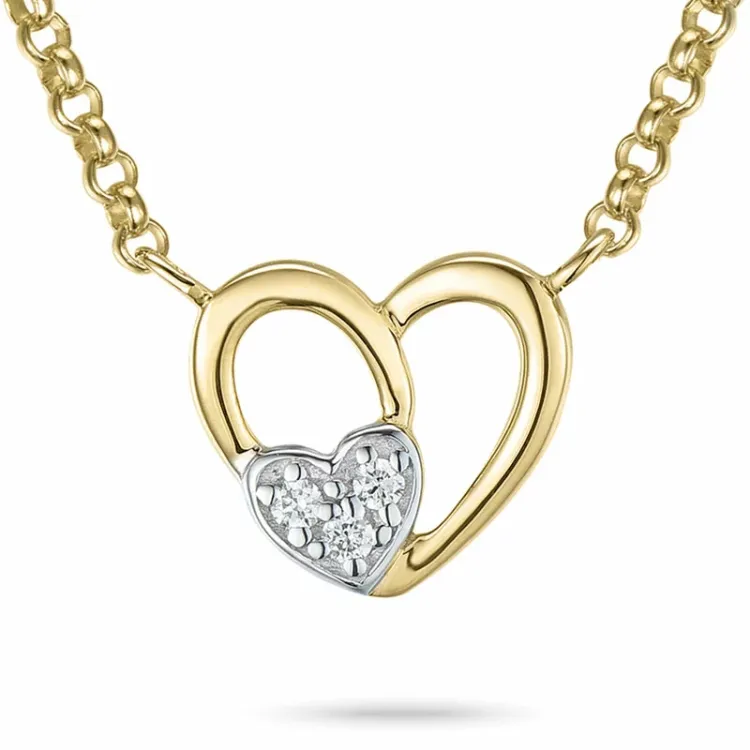 45 cm halsband med hjärthängen i 14 karat guld och vitguld 0,03 ct
