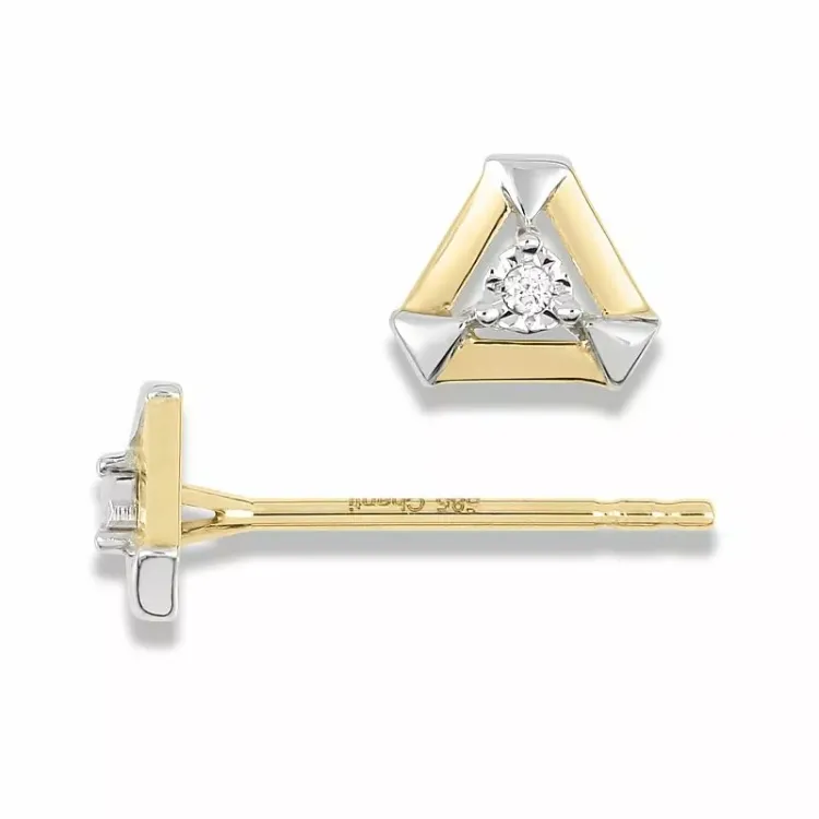Trekantigt diamant örhängestift i 14 karat guld med rhodium med diamanter