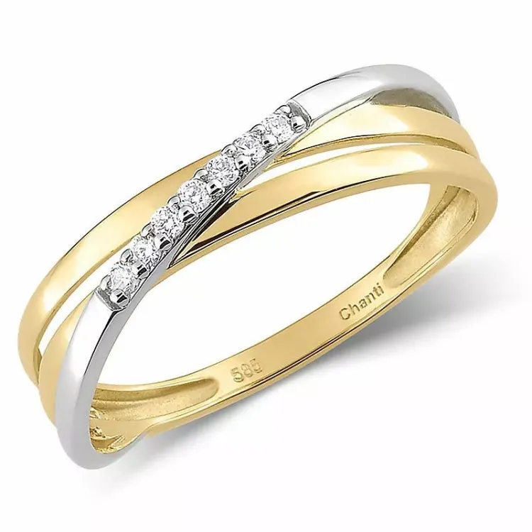 diamantring i 14  karat guld med rhodium 0,056 ct