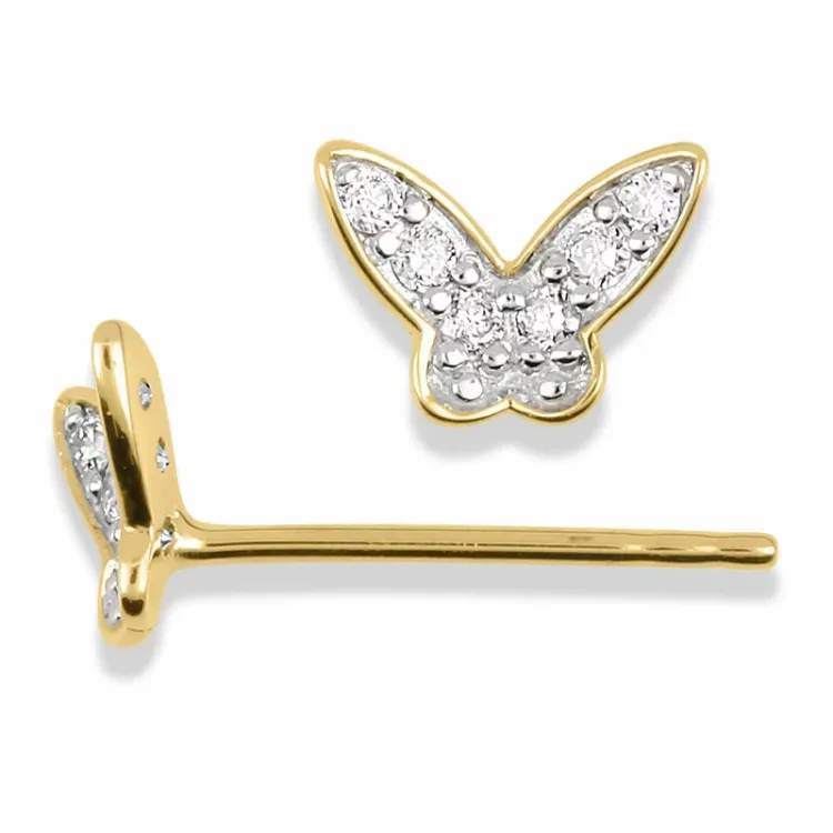 fjärilar örhängestift i 14 karat guld med rhodium med diamant
