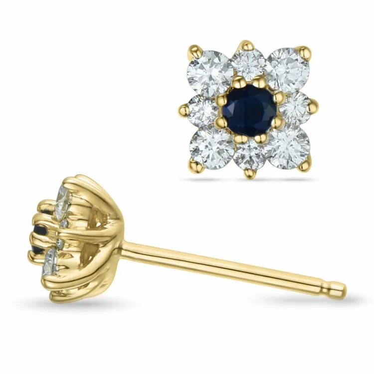 blommor safir briljiantöronringar i 14 karat guld med safir och diamant 