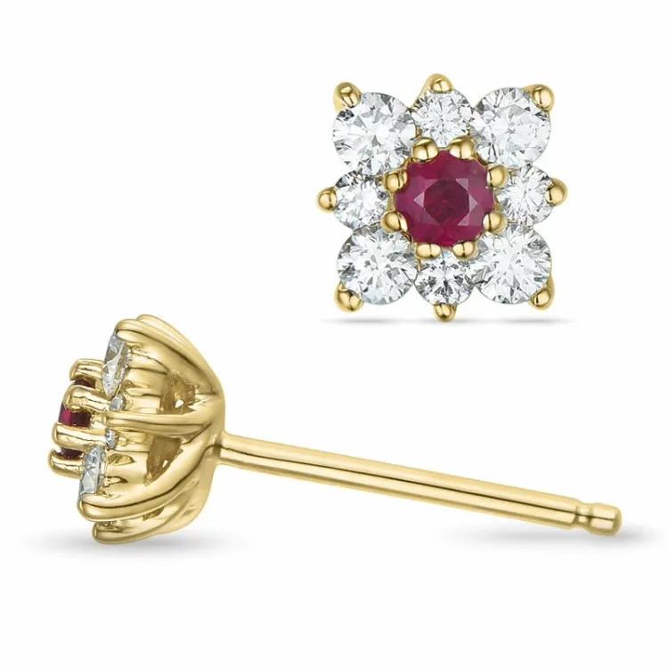 blommor rubin briljiantöronringar i 14 karat guld med rubin och diamant