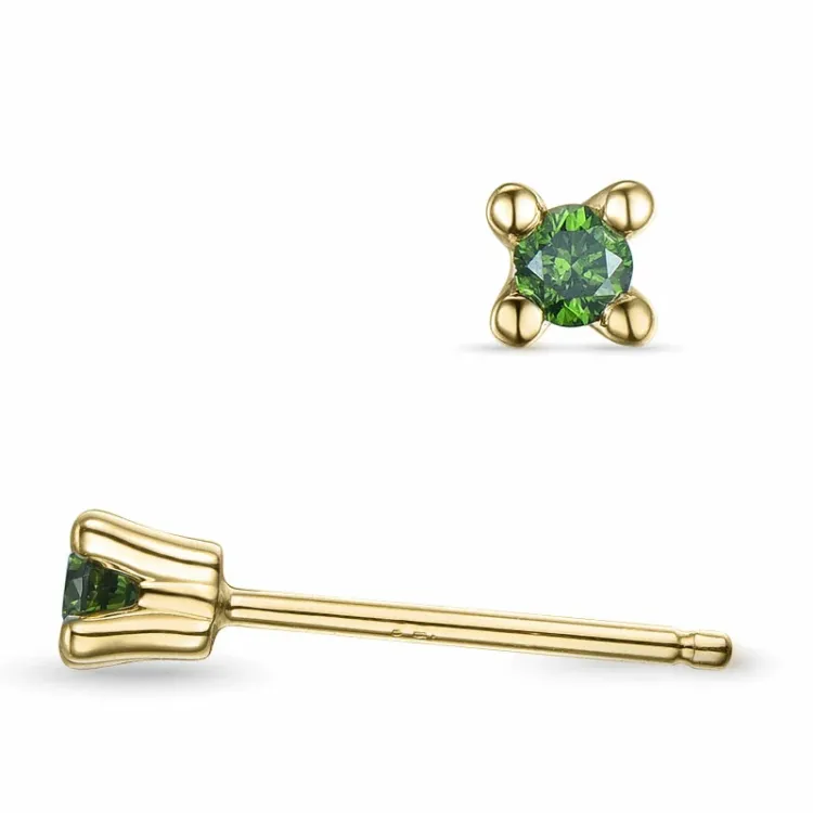 2 x 0,05 ct gröna behandlad naturlig diamant solitäreörhängestift i 14 karat guld med grön diamant 