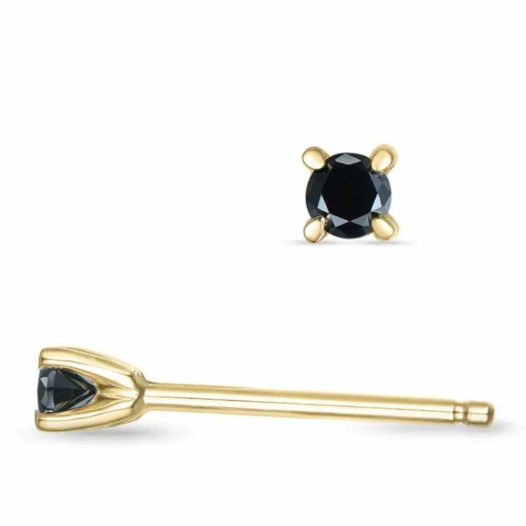 2 x 0,05 ct svarta diamant solitäreörhängestift i 14 karat guld med svart diamant