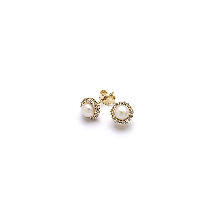8 mm pärlörhängen i 9 karat guld med zirkoner