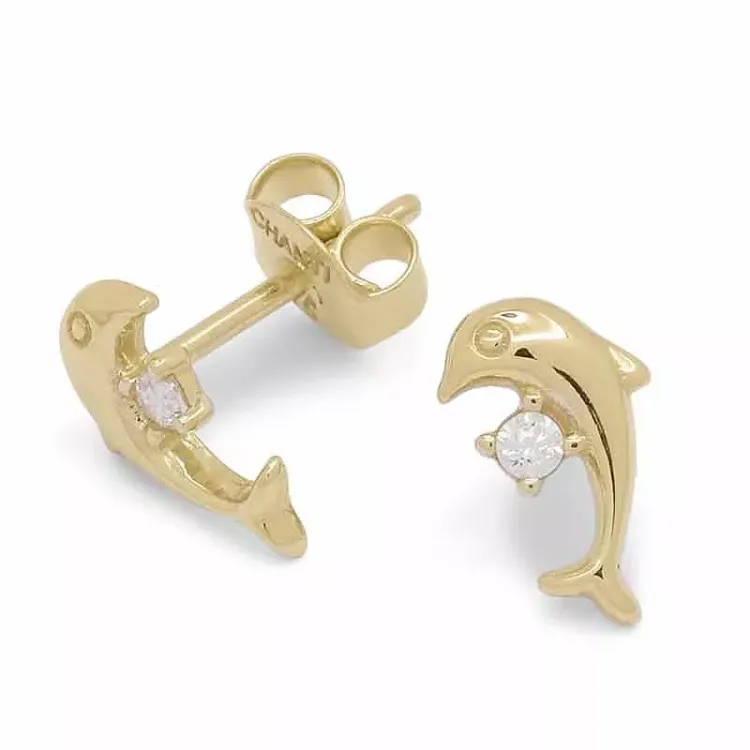 delfin örhängen i 9 karat guld med zirkon