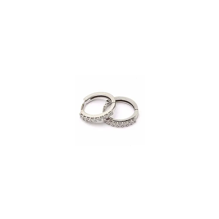 12 mm creol i 9 karat vitguld med zirkoner