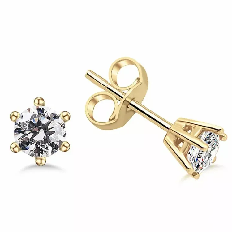 5 mm runda örhängestift i 9 karat guld med zirkon - Gold Collection