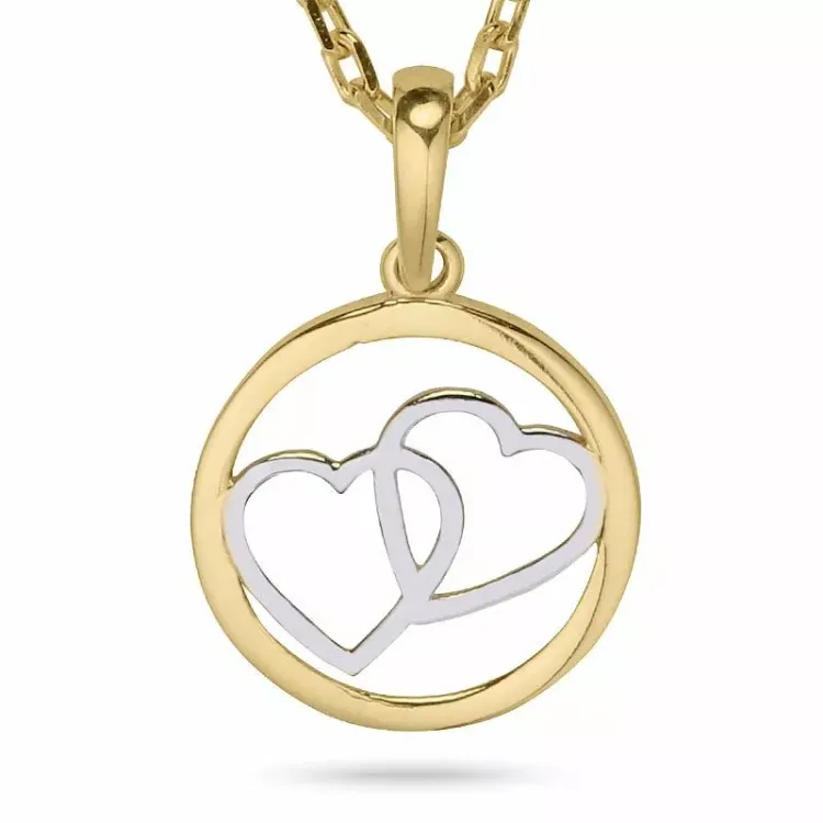 Hjärta halsband i förgyllt silver med hängen i 9 karat guld