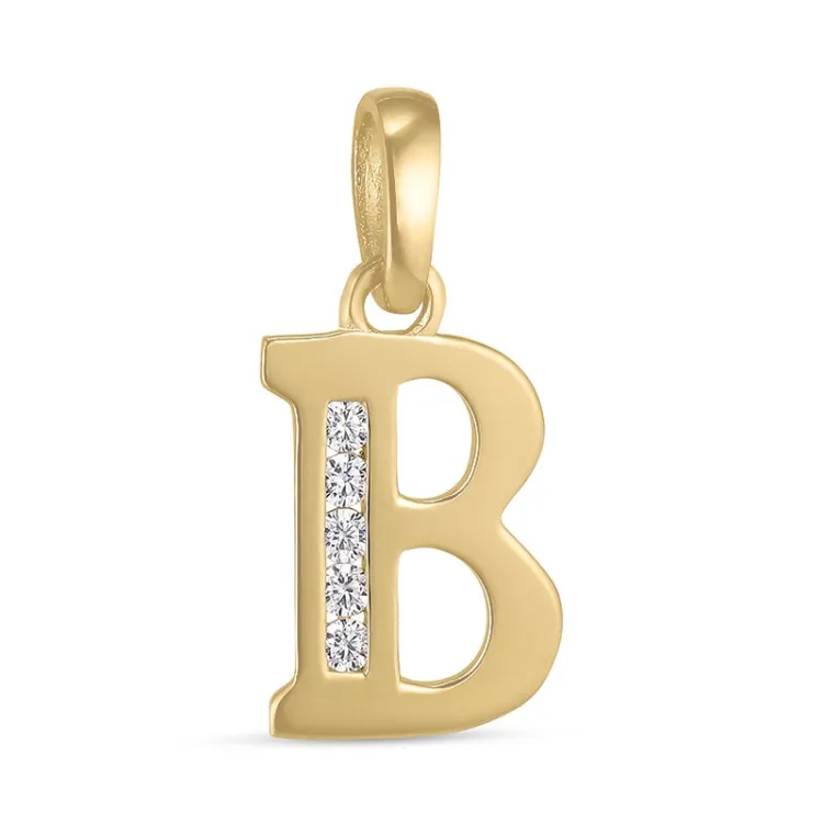 bokstav b zirkon hängen i 9 karat guld - My Letter