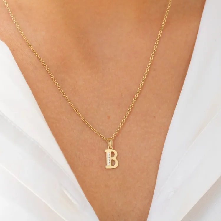bokstav b zirkon hängen i 9 karat guld - My Letter