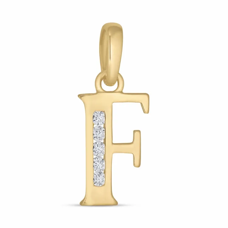 bokstav f zirkon hängen i 9 karat guld - My Letter