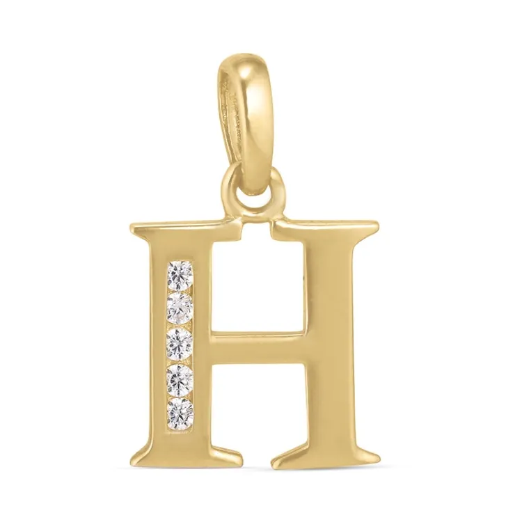 bokstav h zirkon hängen i 9 karat guld - My Letter
