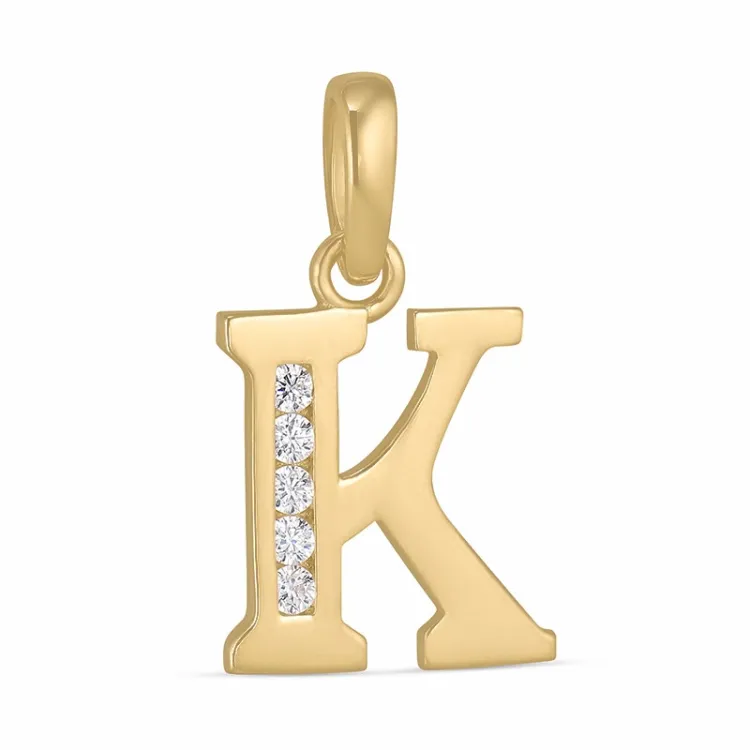 bokstav k zirkon hängen i 9 karat guld - My Letter