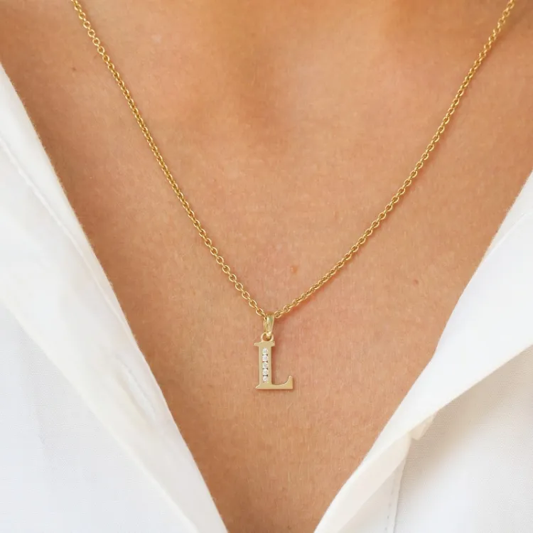 bokstav l zirkon hängen i 9 karat guld - My Letter