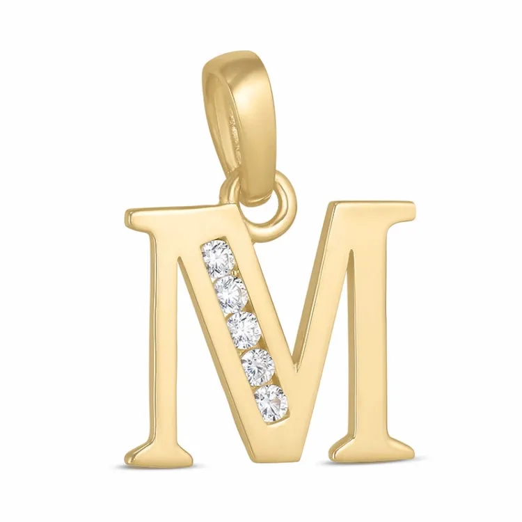 bokstav m zirkon hängen i 9 karat guld - My Letter