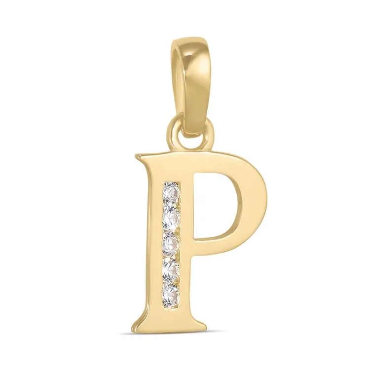 bokstav p zirkon hängen i 9 karat guld - My Letter