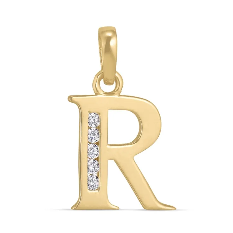 bokstav r zirkon hängen i 9 karat guld - My Letter
