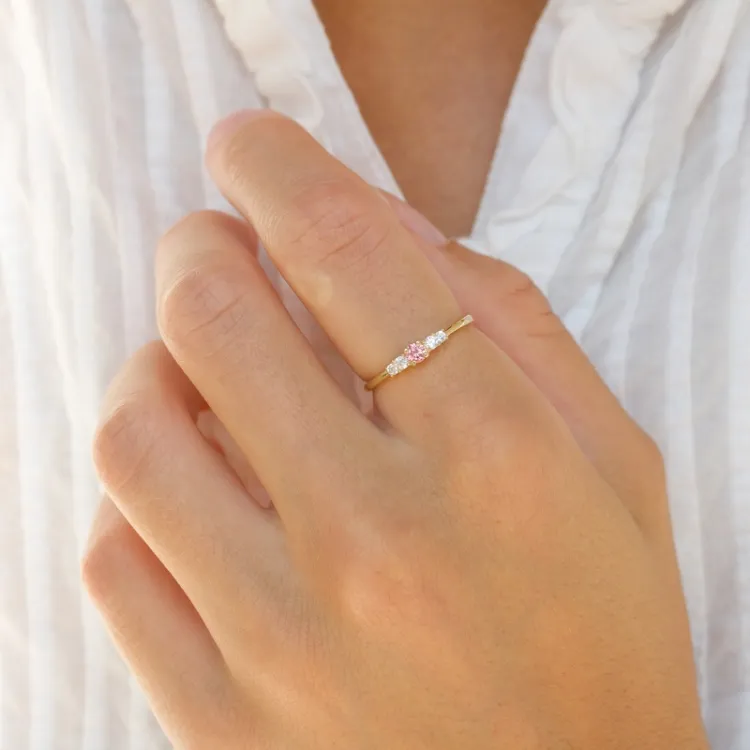 smal rosa zirkon ring i 9 karat guld - Gold Collection