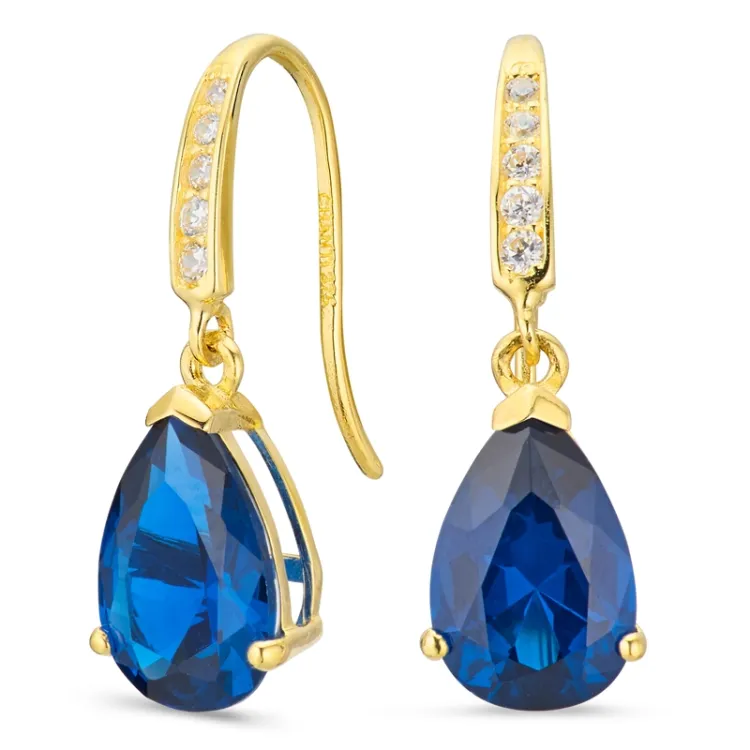droppformad örhängen i 9 karat guld med syntetisk safir och zirkon - Gold Collection