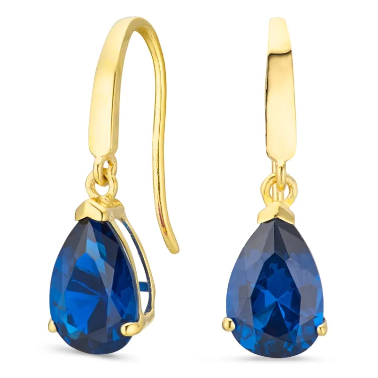 droppformad örhängen i 9 karat guld med syntetisk safir och zirkon - Gold Collection