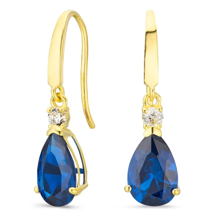 droppformad örhängen i 9 karat guld med syntetisk safir och zirkon - Gold Collection