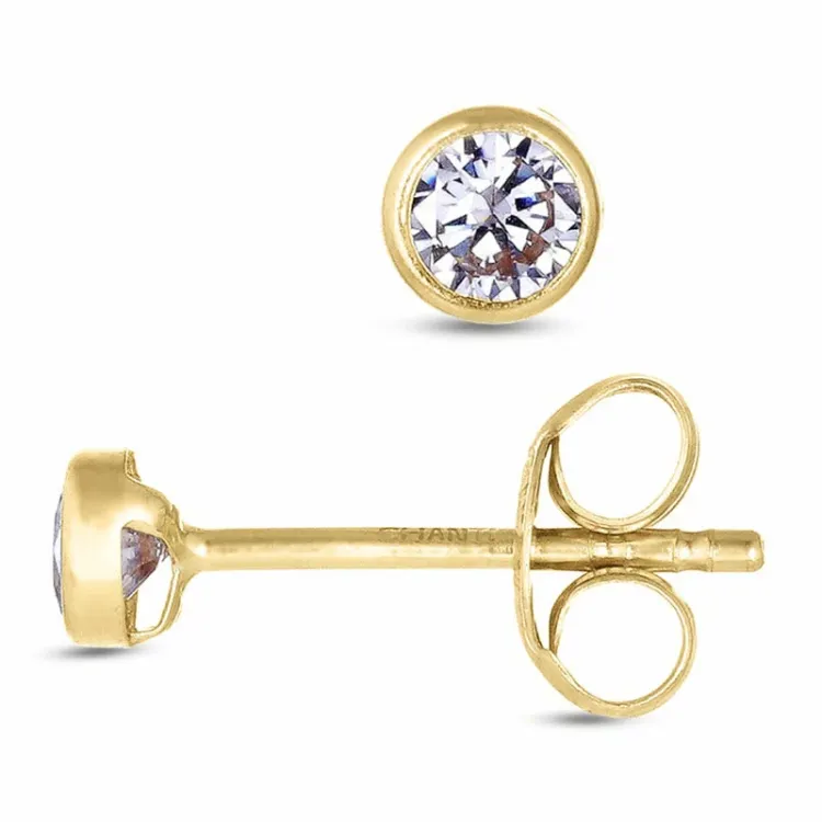 3 mm runda örhängestift i 9 karat guld med zirkon - Gold Collection