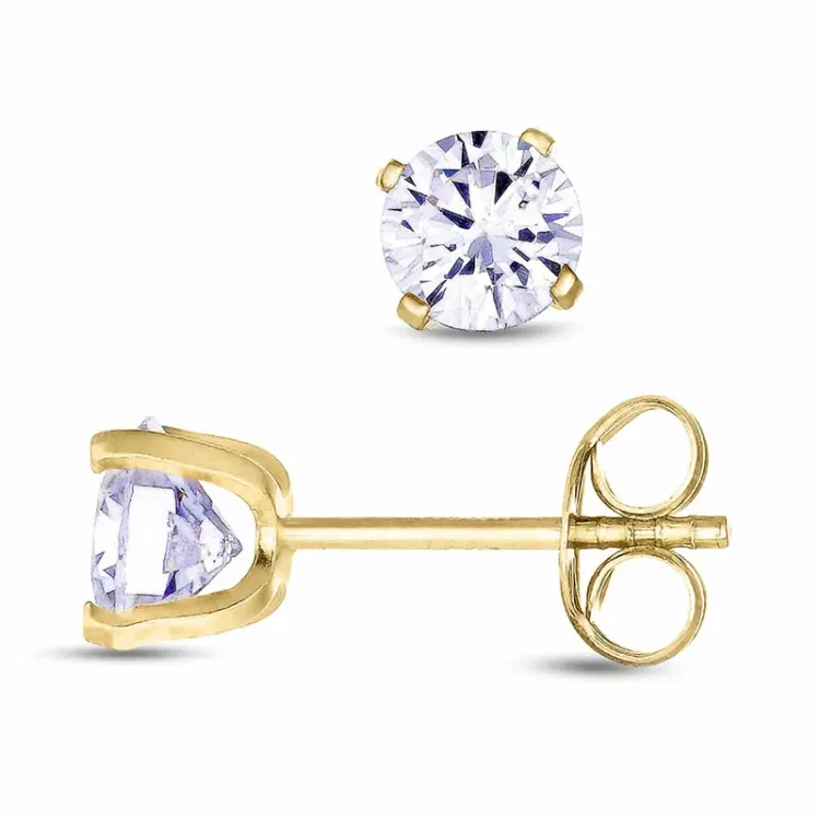5,5 mm runda örhängestift i 9 karat guld med zirkon - Gold Collection