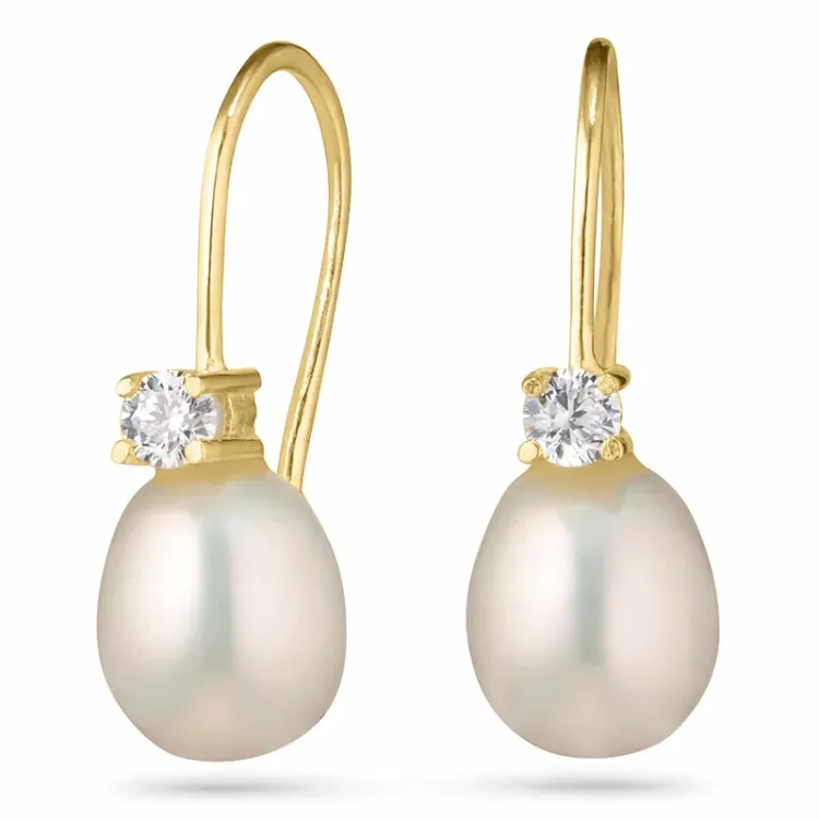 långa örhängen i 9 karat guld med zirkon - Gold Collection
