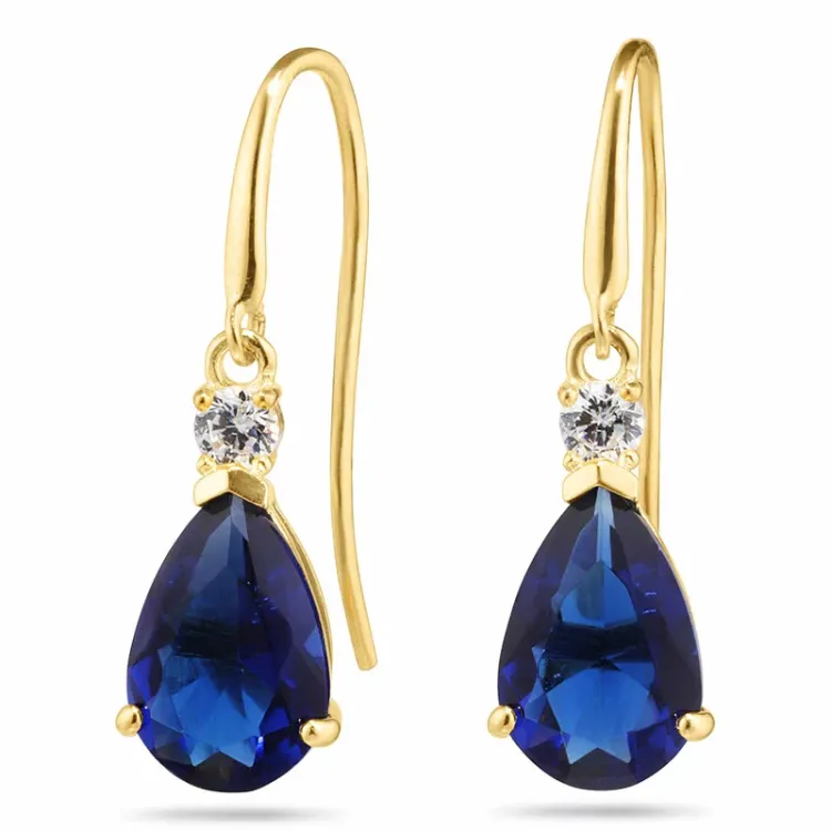droppe mörkblå örhängen i 9 karat guld med zirkon och syntetisk safir - Gold Collection