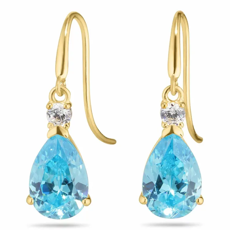 droppe blå örhängen i 9 karat guld med zirkon och syntetisk topas - Gold Collection