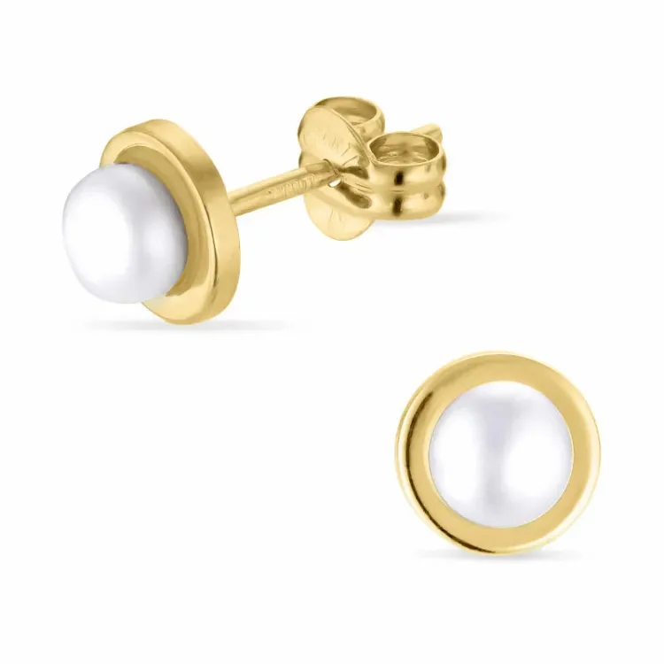 6 mm vita pärlörhängen i 9 karat guld med  - Gold Collection