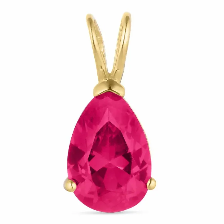 droppe rosa syntetisk rubin hängen i 9 karat guld - Gold Collection