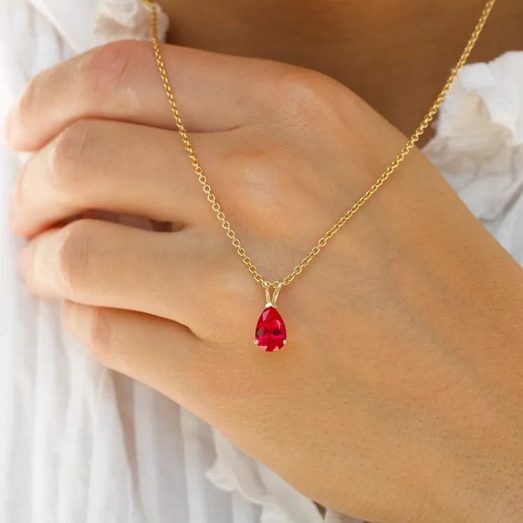 droppe rosa syntetisk rubin hängen i 9 karat guld - Gold Collection