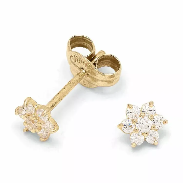 små blommor örhängestift i 9 karat guld med zirkon - Gold Collection