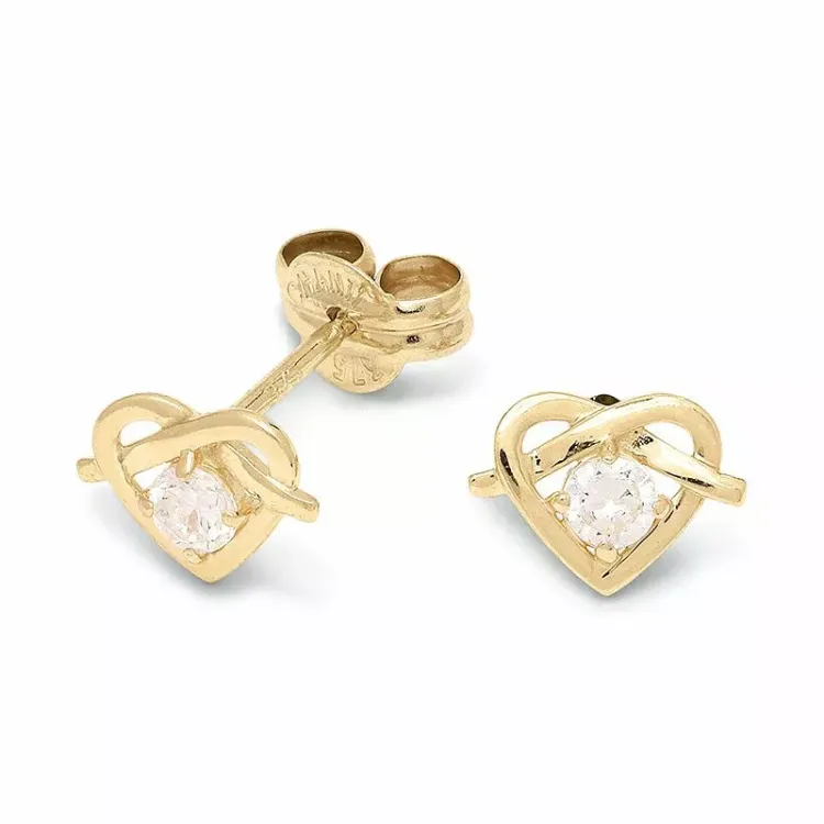små hjärteörhängen i 9 karat guld med zirkon - Gold Collection