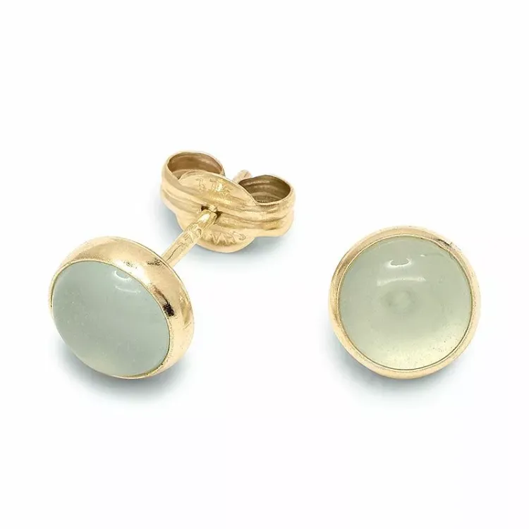 runda örhängestift i 9 karat guld med syntetisk calcedonit - Gold Collection