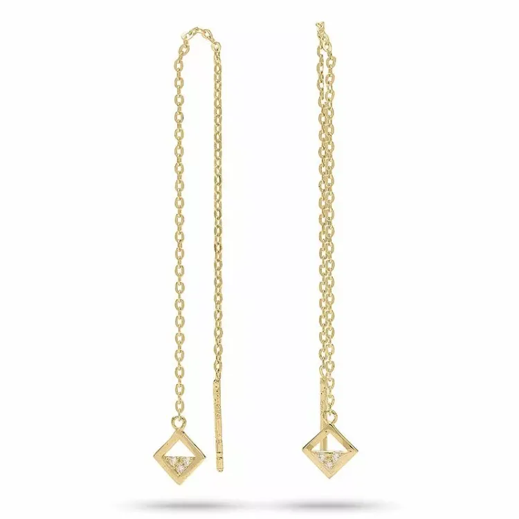 fyrkantigt kedja örhängen i 9 karat guld med zirkon - Gold Collection