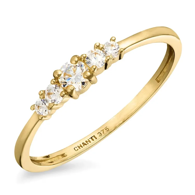 smal vit zirkon ring i 9 karat guld - Gold Collection