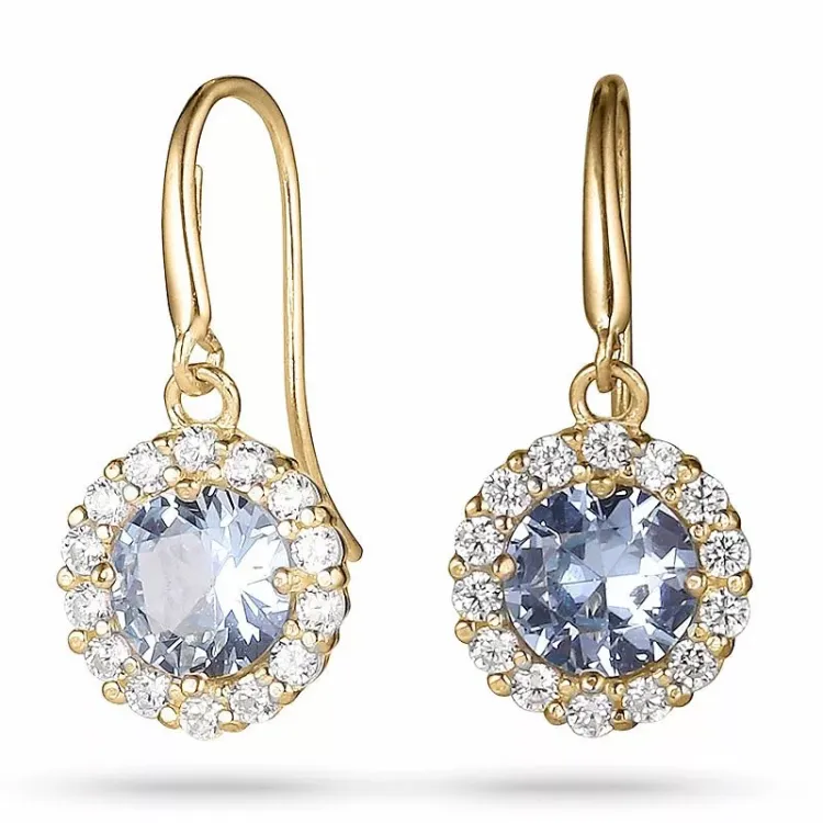 långa blå örhängen i 9 karat guld med zirkon och zirkon - Gold Collection
